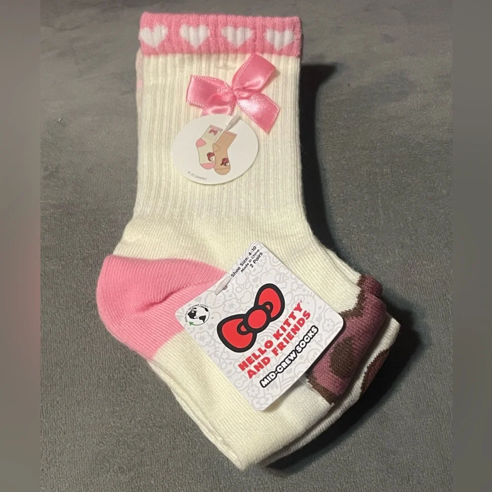 🔴 3/$12 Women’s Hello Kitty & Friends Mid‎ Crew Socks 2 Pack Size 4-10